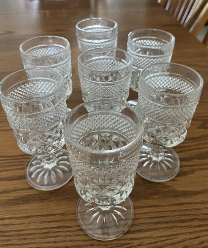 Set of 7 Vintage Anchor Hocking Wexford Wine Juice Goblets Glasses 5 Oz Footed