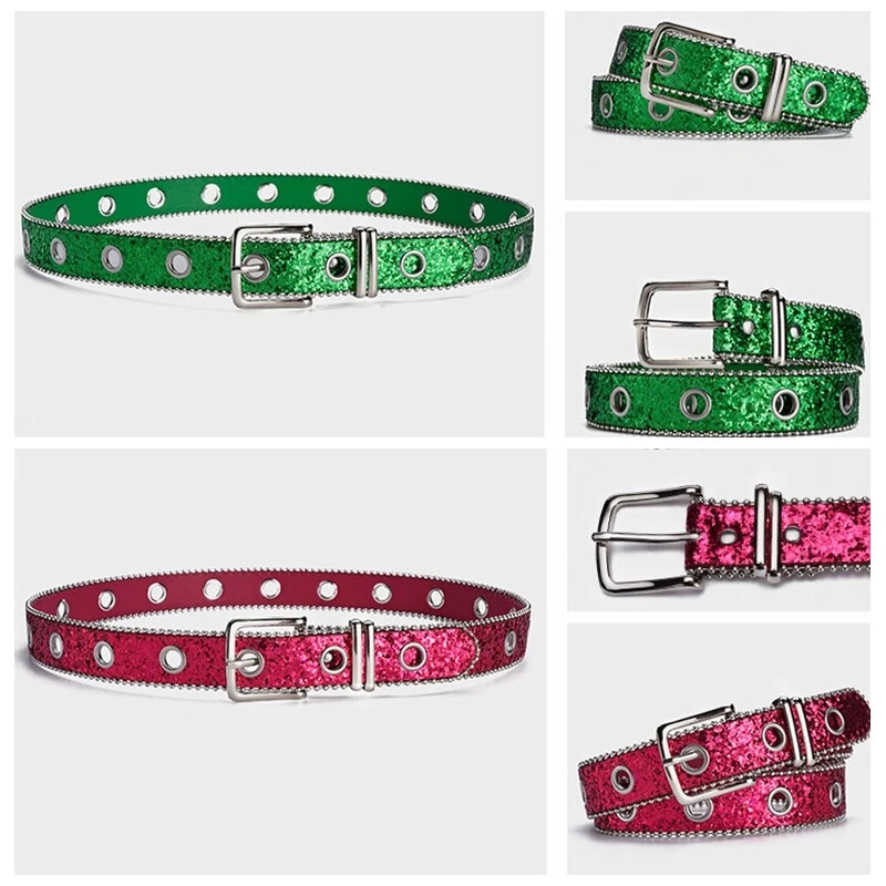 Donna Glitter Paillettes Similpelle Cintura Cowgirl Perno Fibbia Girovita Moda - Immagine 3 di 4