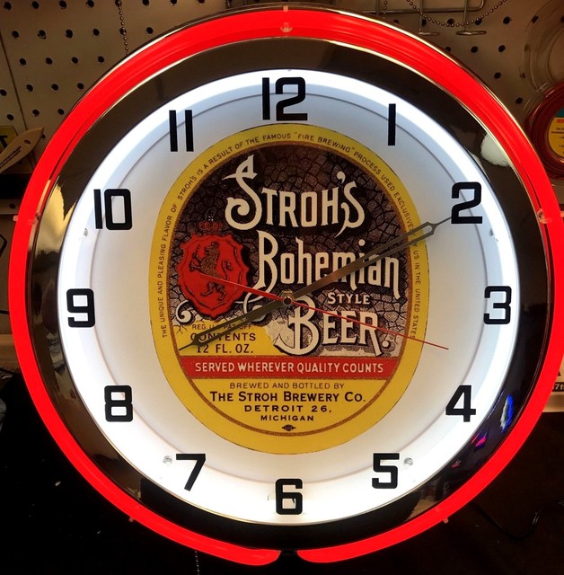18" Stroh's Bohemian Style Beer Sign Double Neon Clock eBay
