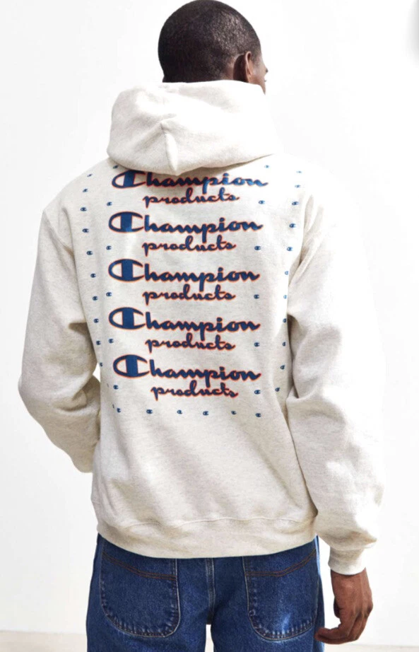 Champion Hoodie Urban Outfitters Neon Stacked Sweatshirt Gray Graphic S NEW