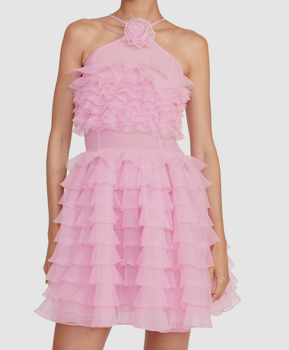 staud pink ruffle dress STAUD, Mini Florian Dress in Tulip, Size 8