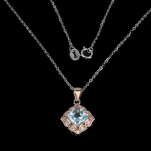 Collier Argent 925 Avec Pendentif Tanzanite Simulée Et Spinelle Noir - Longueur 45.7 Cm, Neuf