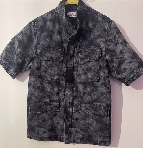 Stone Island 10935 DPM Jacquard Plated Short Sleeve Overshirt Grey Size Medium | eBay