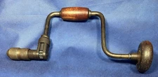 Antique Manuel Hand Crank Drill Tool Wood Handle Primitive 14" Works