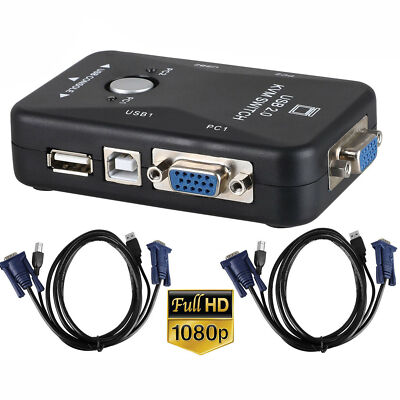 2 Port USB 2.0 KVM VGA Switch w/VGA USB Cable For Mouse Keyboard Monitor PC 2020