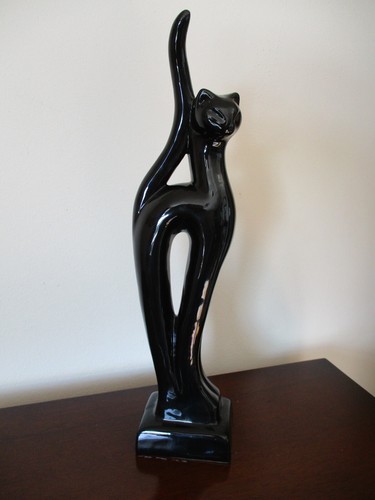 Moderne Kunst schwarze Keramik Katze Skulptur / Figur