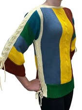 NOS Vtg 60s XS S Stripe Sweater Boat Neck Lace Up Corset Tie Sleeve Sideseam NWT