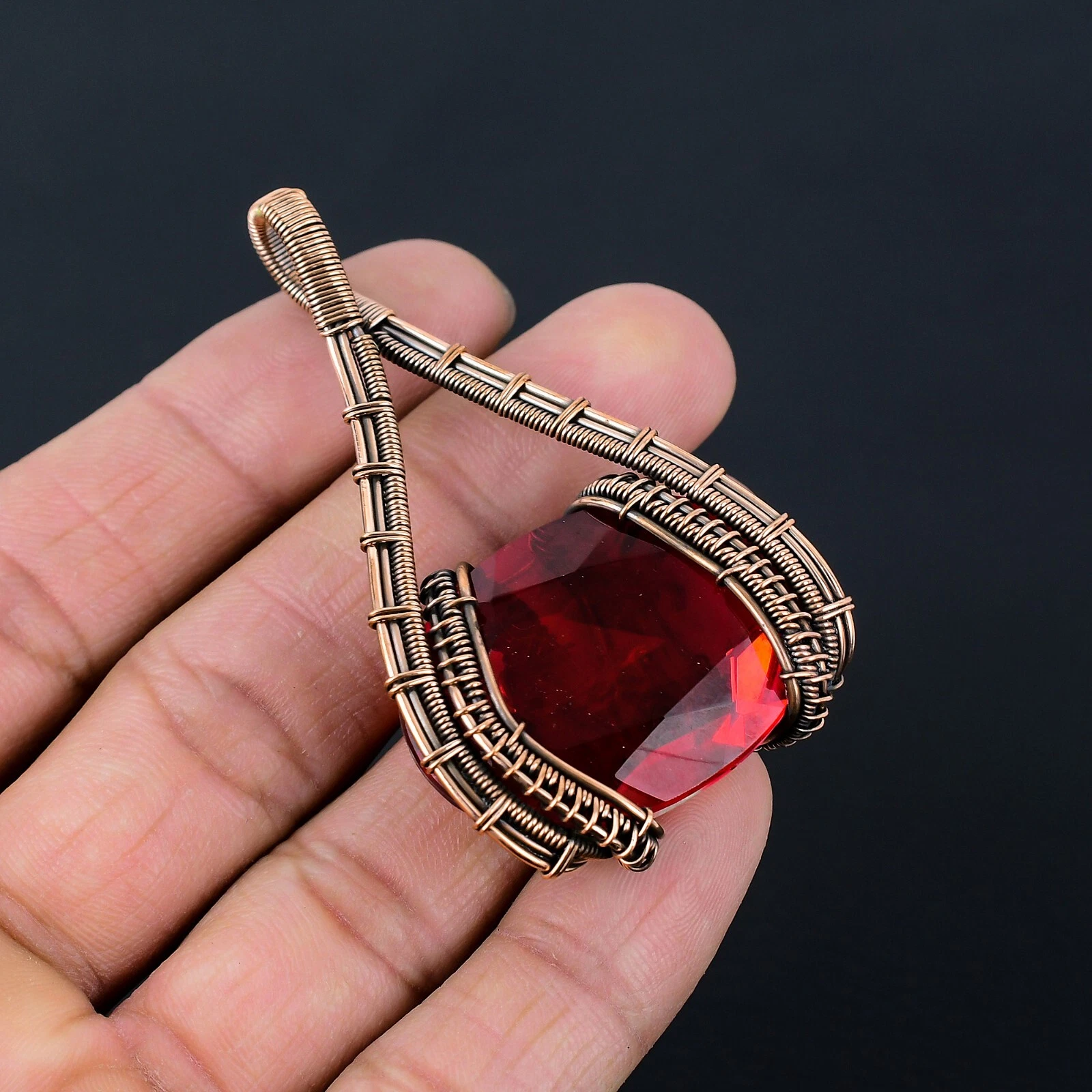 VETEMENTS Ciondolo in rame fatto a mano filo di pietra preziosa granato gioiello 2 6" CCP 092