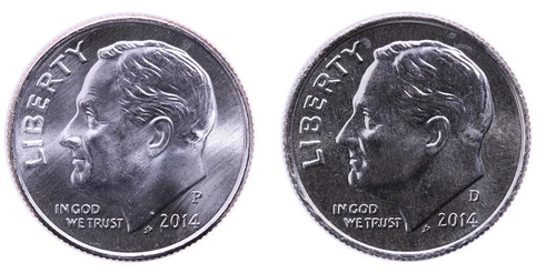 2014 P and 2014 D Roosevelt Dimes - (2 Coins) BU from OBW Bank Roll