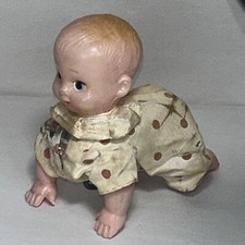 Vintage Working 1960  s Japan Crawling Baby Wind Up Tin Celluloid Toy 5"