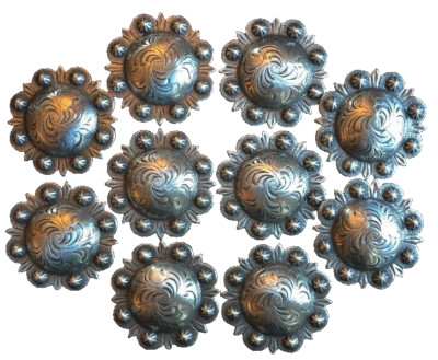 10 Western Horse Tack Antique Berry Saddle Conchos  1-1/2'' screw back USA