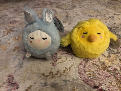 L/O2 Plush~Blue 6'' Easter Bunny & Yellow 6'' Easter Chick Toys~Soft & Squeezable!