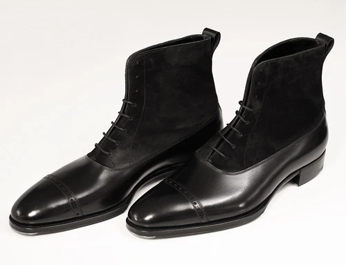 Hecho a mano Hombres Oxford Botas de vestir Hombres Negro Gamuza y Cuero Botas al tobillo Botas para hombre - Imagen 2 de 5