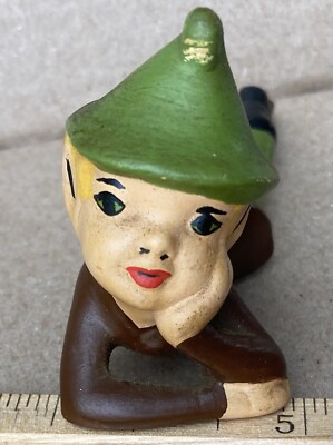 1950s Christmas Elf Pixie Santa Claus Helper Handpainted Ceramic Figurine MCM