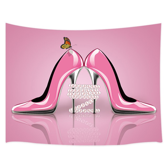 Girls Pink High Heels Wall Tapestry Wall Art Hanging for Bedroom Living