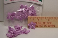 24 LAVENDER Satin Ribbon Sewing Flower-Bows w/Pearl Seed Debs 