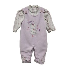 Vtg Koala Baby Girls 3-6 Month Fleece Cuffed Teddy Bear Overalls  Bodysuit