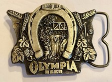 Vintage 1978 Olympia Beer Good Luck Belt Buckle Bergamot NOS Opener On Reverse