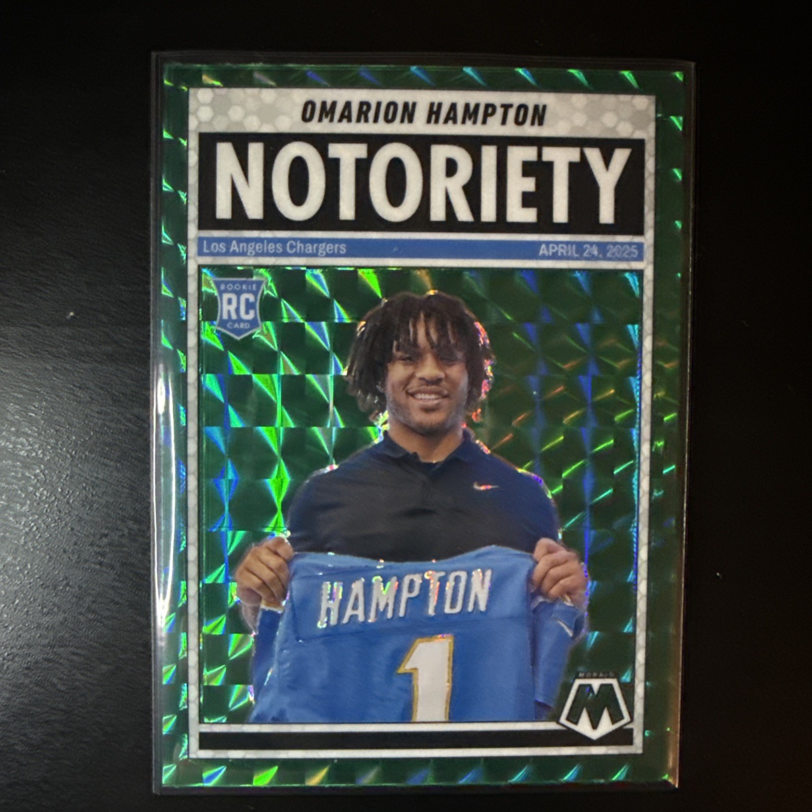Omarion Hampton Rookie LA Chargers 2025 Panini Mosaic Green Prizm Notoriety #20