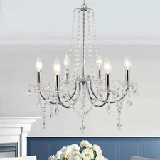 LWYTJO Ellie 6-Light Chrome Crystal Raindrop Chandelier for Bedroom Living Room