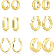 6 Pairs 14K Gold Plated Hoop Earrings for Women Trendy Chunky Lightweight Hoop E