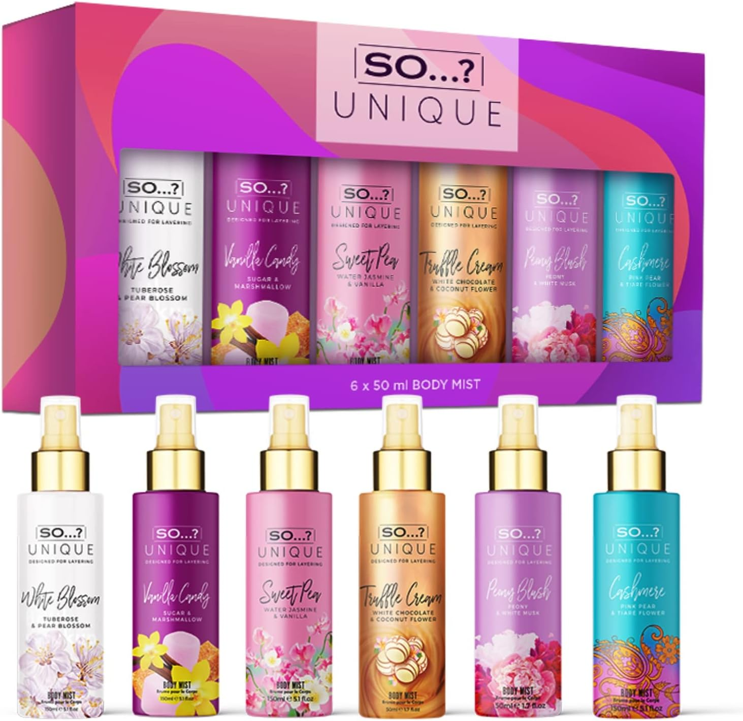 Unique Grande Womens Mini Mist Gift Set, Body Mist Fragrance Spray (6X50Ml)