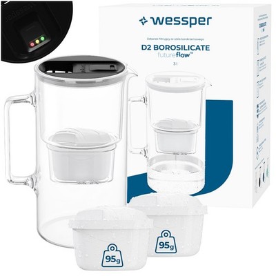 Wasserfilter Kanne Glas schwarz 3L Wessper LED Filterwechselanzeige 1+2 Filter