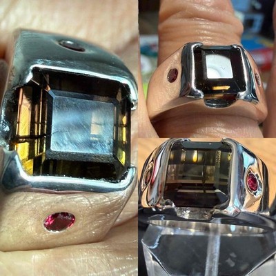 4.19 CT WATERMELON TOURMALINE + RED SPINEL STERLING SILVER MENS RING SZ 9, 11+GR