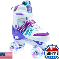 SMOOJOY Roller Skates for Kids, 4 Size Adjustable, Light Up Wheels, Purple