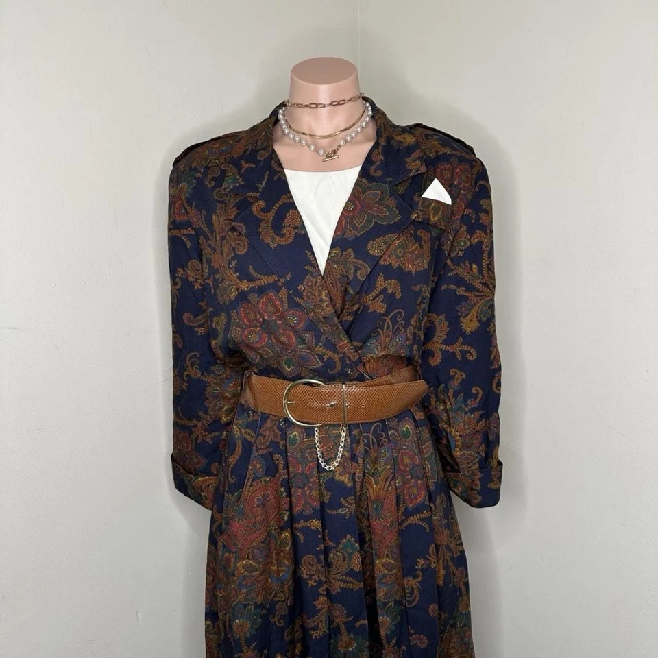 Vestido largo vintage caprichoso cachemir con cinturón fiesta de trabajo talla 12 Foto 2 de 4