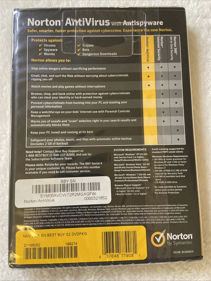Norton Antivirus Antispyware Internet Security Windows 7 Vista XP New Sealed - Image 3 of 4