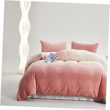 Pink White Velvet Comforter Set Queen Gradient Light Pink Fluffy Fuzzy