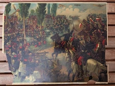 Early 1900s French Army Maneuver Lithograph Military Print 17x13 in C31