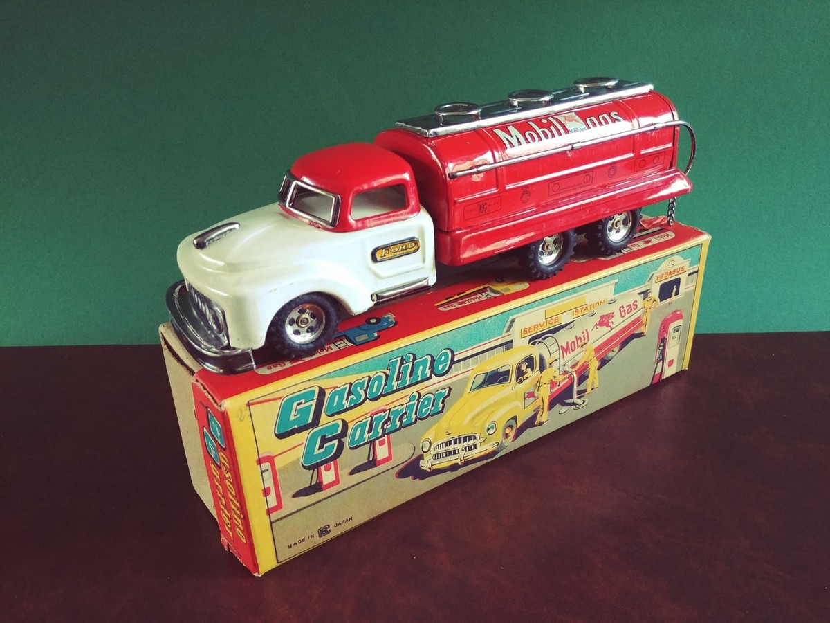 Scarce Bandai Japan Tin Friction Ford Mobilgas Tanker Truck