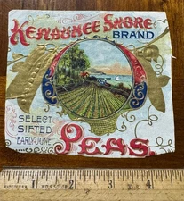 Antique Partial Advertising Can Label Kewaunee Shore Brand WI Peas Gold Litho