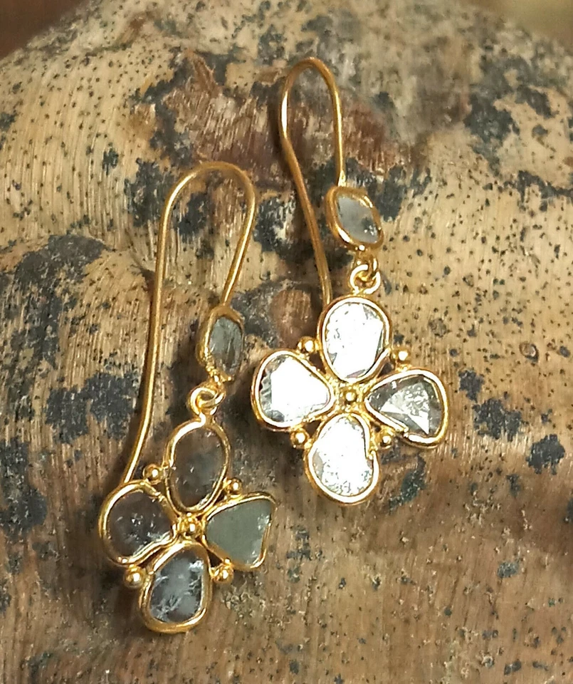 Slice Cut Polki Diamond Earring 925 Silver Hoop Earring Diamond Silver Earring - Image 4 of 4