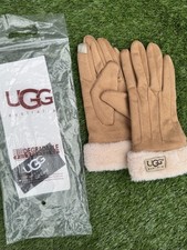 UGG Australia Women's Faux Suede Fur Lined Touch Screen Gloves Brown Brand New