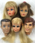 LOT OF 5 VINTAGE 1970's MATTEL LIVING TNT BARBIE KEN AND PJ DOLL HEADS