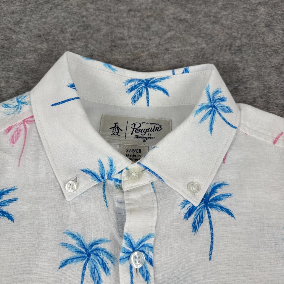 Original Penguin Button Down Shirt Palm Trees Linen Blend Mens Small S - Image 4 of 4