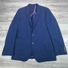 Cole Haan Grand.OS Mens 44L Blue Wool Texture Stretch Blazer 2 Button Sport Coat