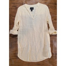 Tahari Women's Dress Long Sleeved Roll Tab Knee Length Linen Size Med Striped