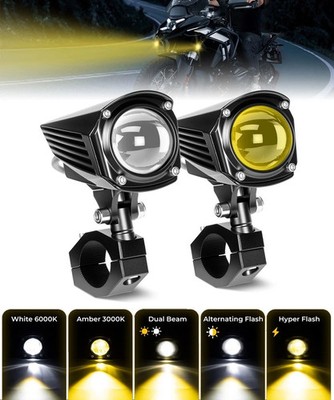 KEMIMOTO 2x Motorcycle LED Auxiliary Spotlight Waterproof Strobe Work Lights