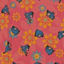 Disney Vintage Eeyore Bright Pink Floral fabric Remnant piece 21 by 17 inches