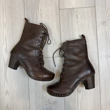 Dansko Nat Lace Up Mid Calf Boots Brown Distressed Leather EU 39 US 9 Studded