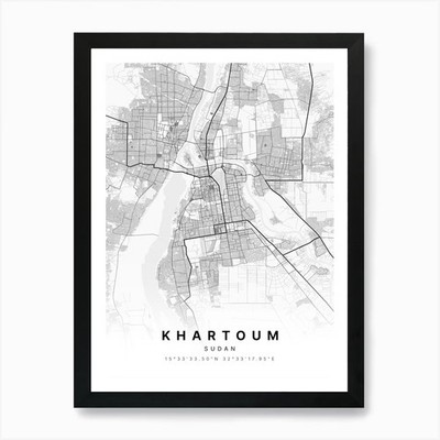 Khartoum Sudan White Map Art Print Framed Wall Art Poster Canvas Print Picture