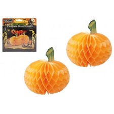 Halloween Honeycomb Pumpkin Decorations - 2 Pack Party Decor Cute Tablepiece