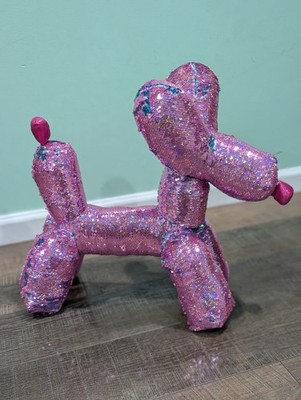 RARE Ploofs Pink & Turquoise Flip-Able Sequin Balloon Dog Plush 20  Decor