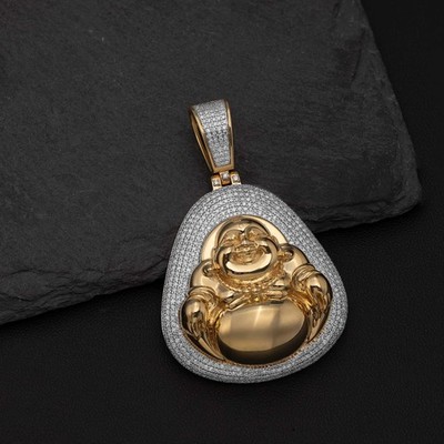 Pendant 10K Gold NATURAL Diamond Happy Buddha 2 1/4''