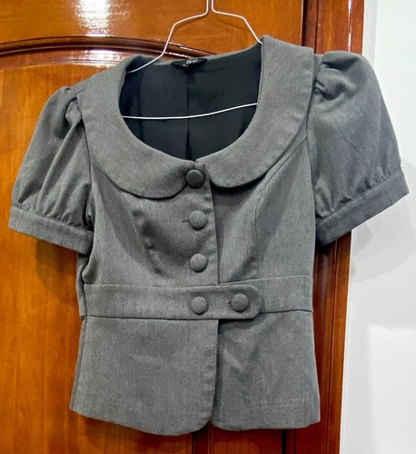 Zinc Women's Gray Button-Front Collared Lined Jacket Short Sleeve Size L