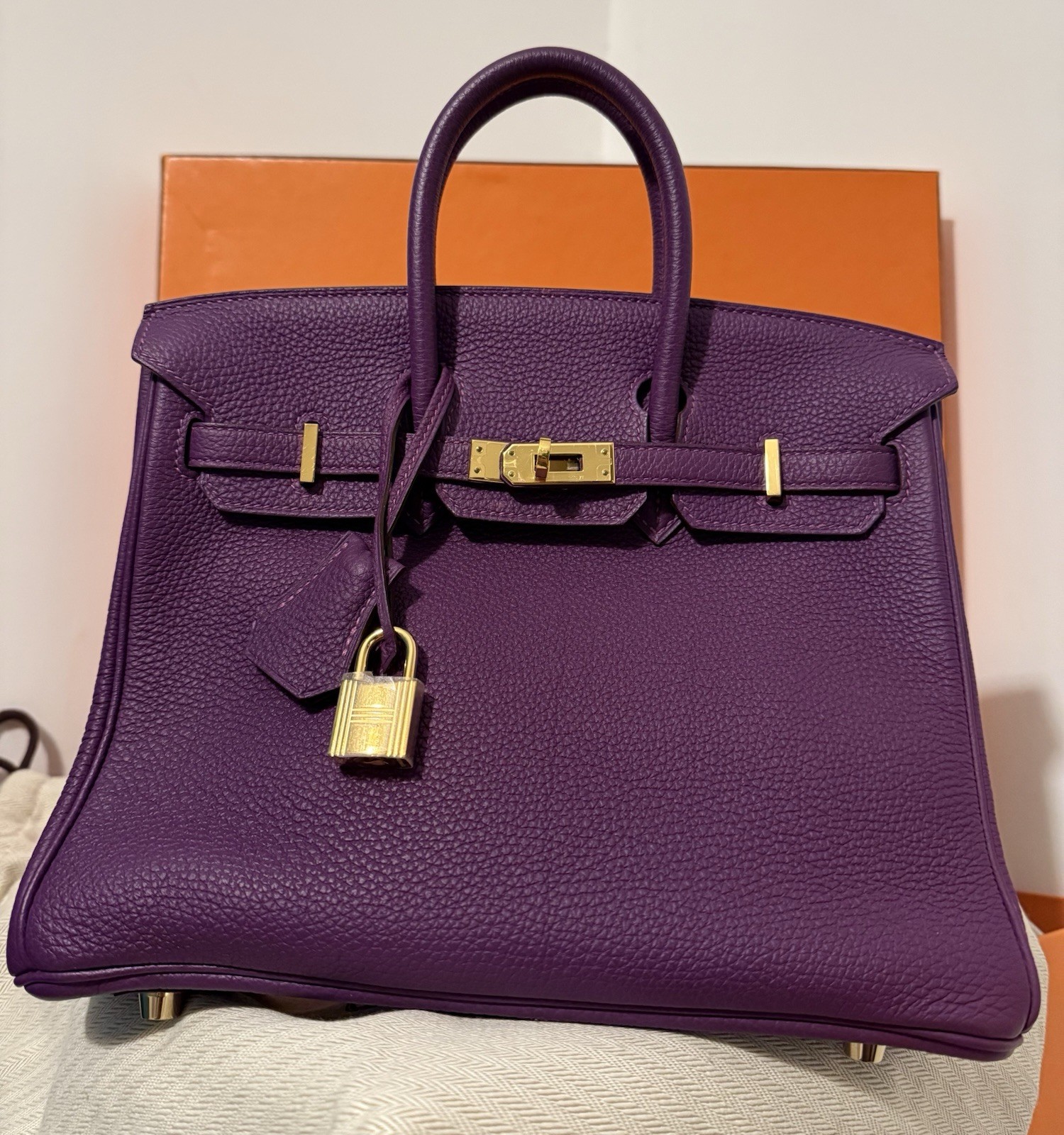 ⁠Hermes Birkin 25 Anemone Purple P9 Togo Gold Hardware B25 GHW